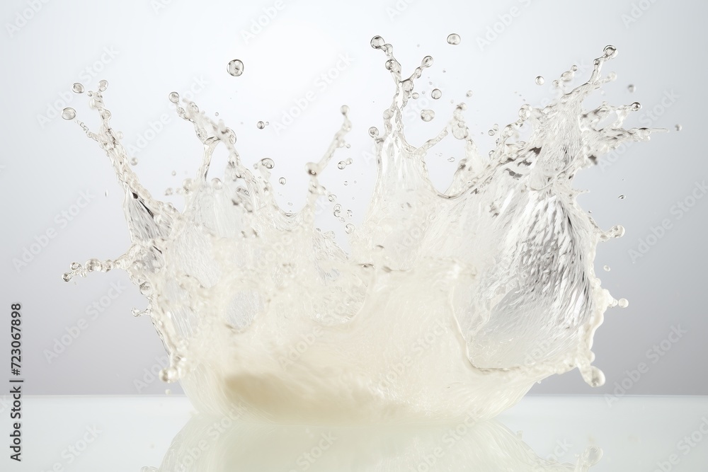 Close-up milk or cream splash against pristine white backdrop with clipping path for isolation