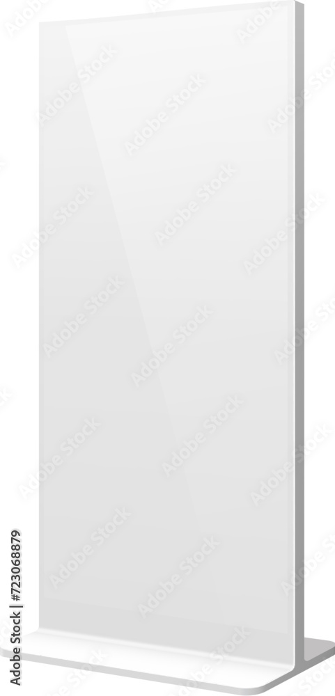 3D outdoor stand display mockup, advertising board or information billboard, vector ad screen. Isolated white vertical display or poster stand on base, POS advertising or exhibition display mock up 3D outdoor stand display mockup, advertising board or information billboard, vector ad screen. Isolated white vertical display or poster stand on base, POS advertising or exhibition display mock up