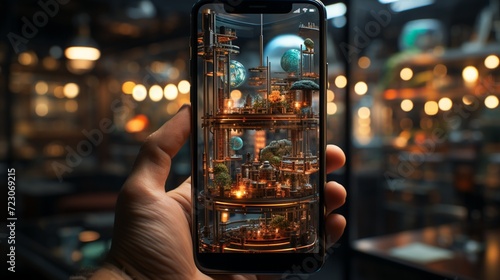 A close-up of a smartphone showcasing a perceptive AI-driven camera, recognizing scenes and adjusting settings for optimal mobile photography.