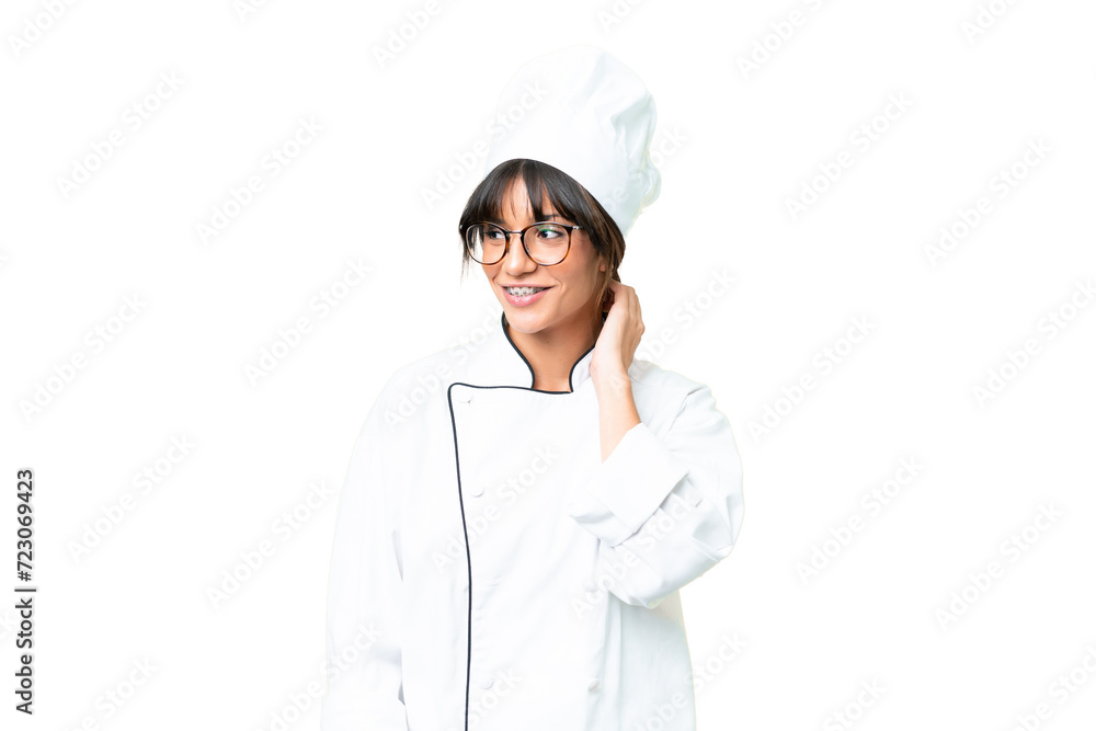 Young caucasian chef woman over isolated chroma key background thinking an idea Young caucasian chef woman over isolated chroma key background thinking an idea