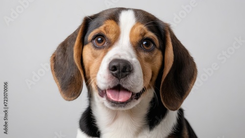 Portrait of Tricolor beagle dog on grey background © QuoDesign