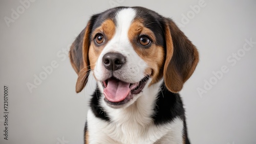 Portrait of Tricolor beagle dog on grey background