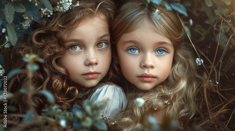 Two little girls are posing for a picture Two little girls are posing for a picture