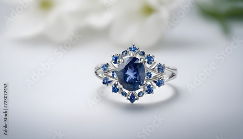 Silver / white gold ring with sapphire