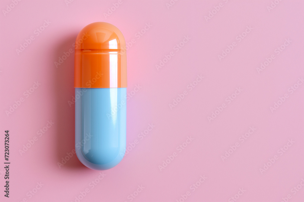 Creative concept with pastel color pill isolated on pastel pink background. Minimal style, art concept. Healthcare. Copy space. Creative concept with pastel color pill isolated on pastel pink background. Minimal style, art concept. Healthcare. Copy space.