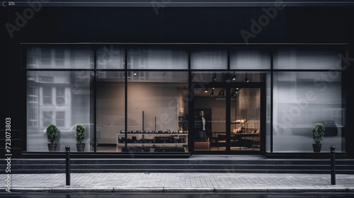 Clothing shop with glass windows  shop colors black and white