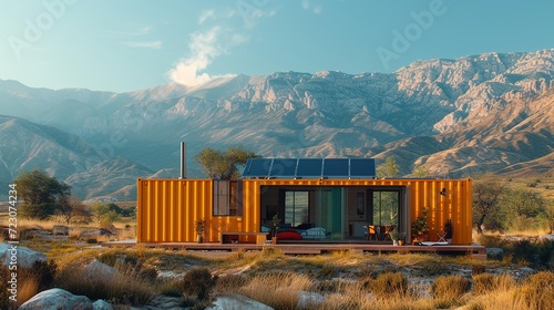 shipping container turned into a solar-powered small home. AI Generate