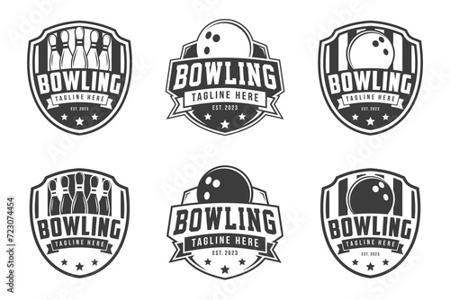 vector set of bowling badge logos, emblems set collection and design elements, monochrome style bowling logo