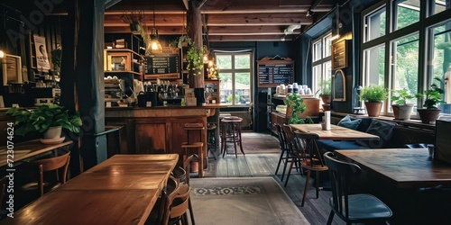 Stampa su tela Luxury cafe a charming coffee haven in Oslo where the aroma of freshly brewed coffee and the warmth of Scandinavian hospitality create the perfect retreat for coffee enthusiasts