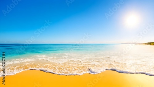 Beach with sun. Landscape of beautiful ocean with lazur water and sunlight photo