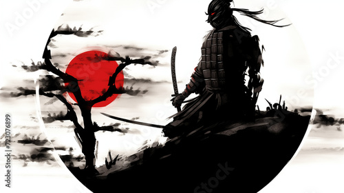 Sumi-E Samurai Silhouette Ancient Japan Nihon