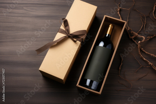 Wine bottle gift box with ribbon © Ari