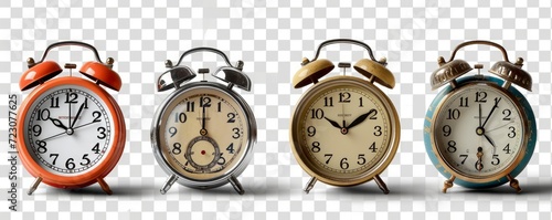 collection Set of retro vintage and modern stylish bedside alarm clocks and wall clocks png - Generative AI