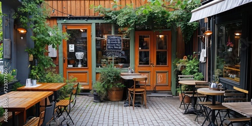 The cozy ambiance of outdoor cafe a charming coffee 