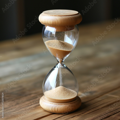 hourglass on a wooden background, time running out, Ai Generated