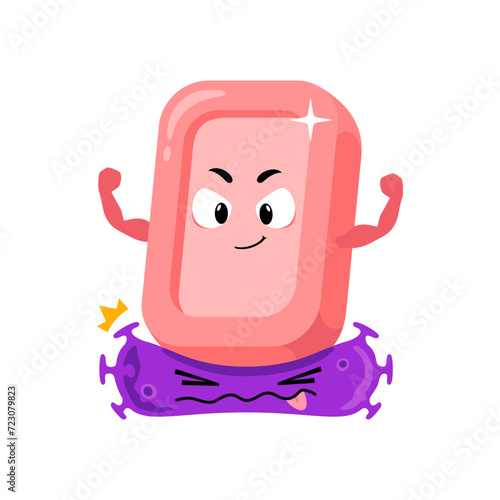 Soap mascot illustration kills coronavirus, anti bacterial hand soap fights covid-19