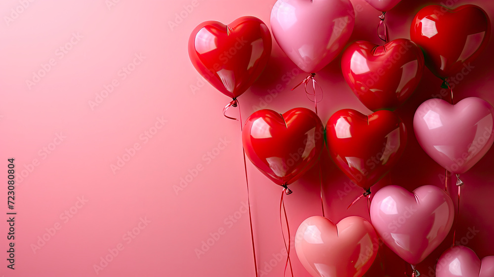 Valentine's Day Love Celebration: Romantic Pink and Red Heart Balloons, Metallic Shimmer for Gift Shops & Events - Ai Generated