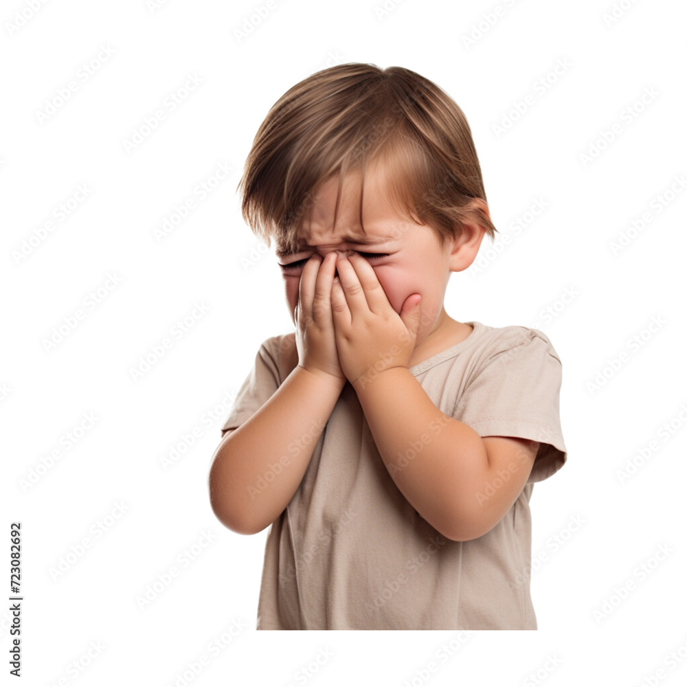 Portrait of a crying boy on a transparent background. Portrait of a crying boy on a transparent background.