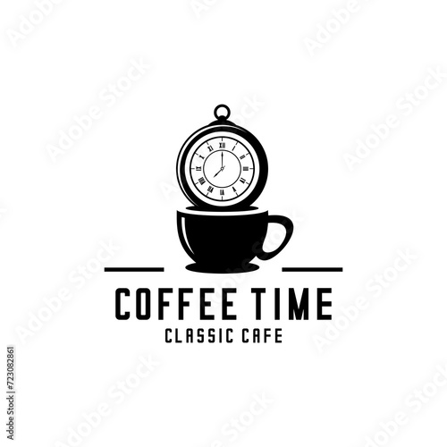 vector logo of a cup of coffee and a clock, coffee time logo