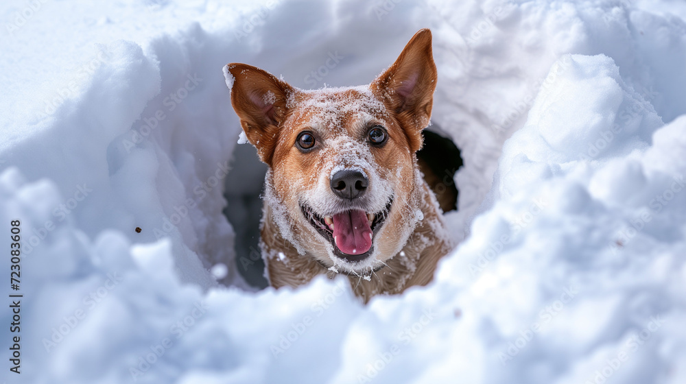 Dog digging a hole in the snow