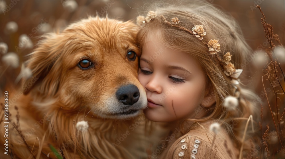 little girl hugging her dog