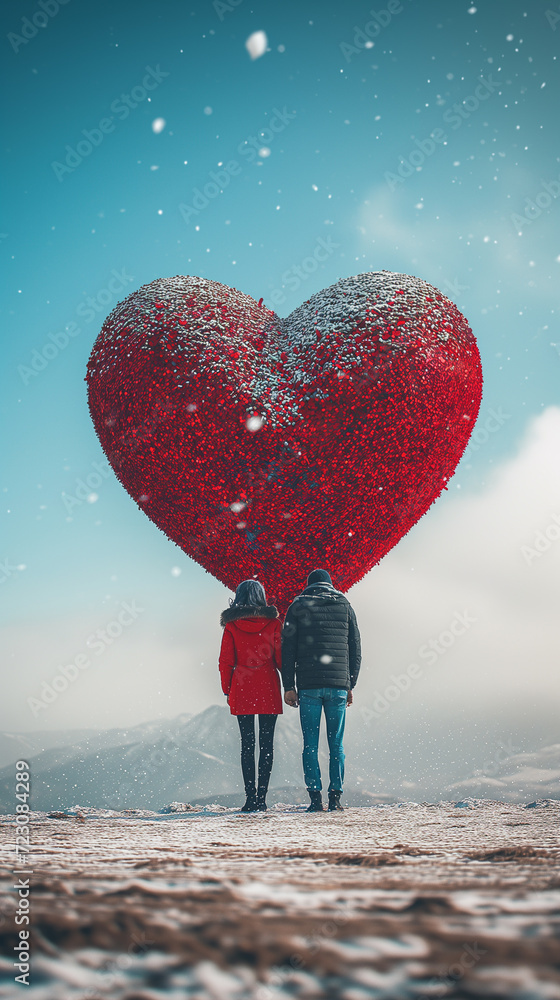 in love couple on heart background in love couple on heart background