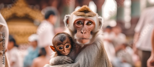 Mother with baby monkey photo