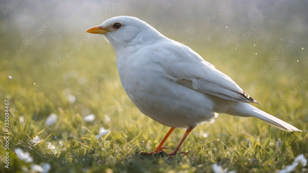 Fototapeta premium Seagull Soaring Over the Blue Ocean and Coastal Beach