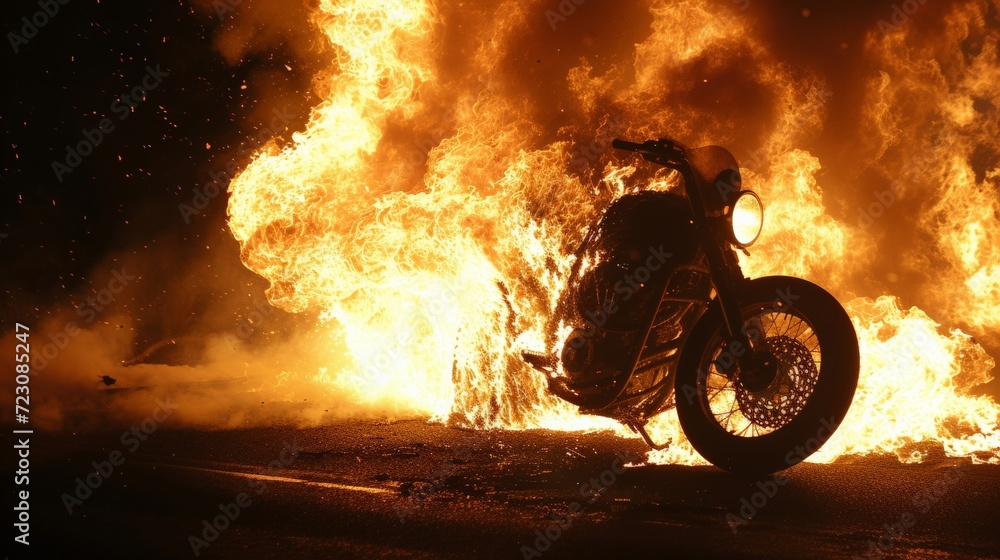 motorcycle collides with a pillar fire until the fire incident.