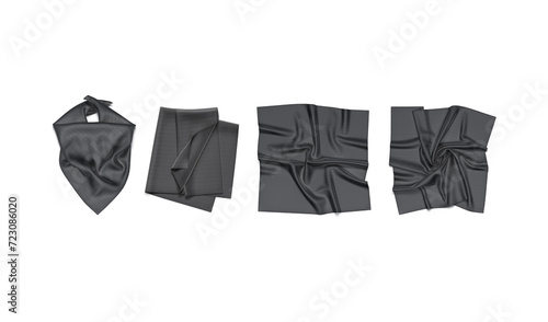 Blank black twill silk scarf mockup, different types photo