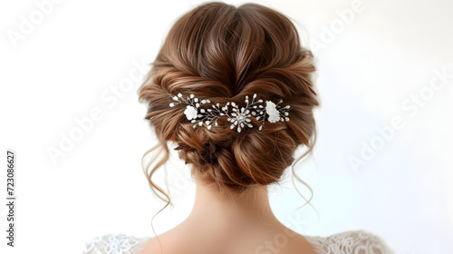 beauty wedding hairstyle rear view isolated on white 
