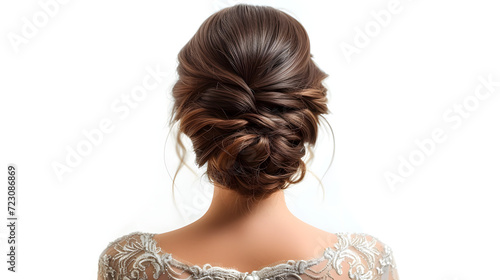 beauty wedding hairstyle rear view isolated on white   photo