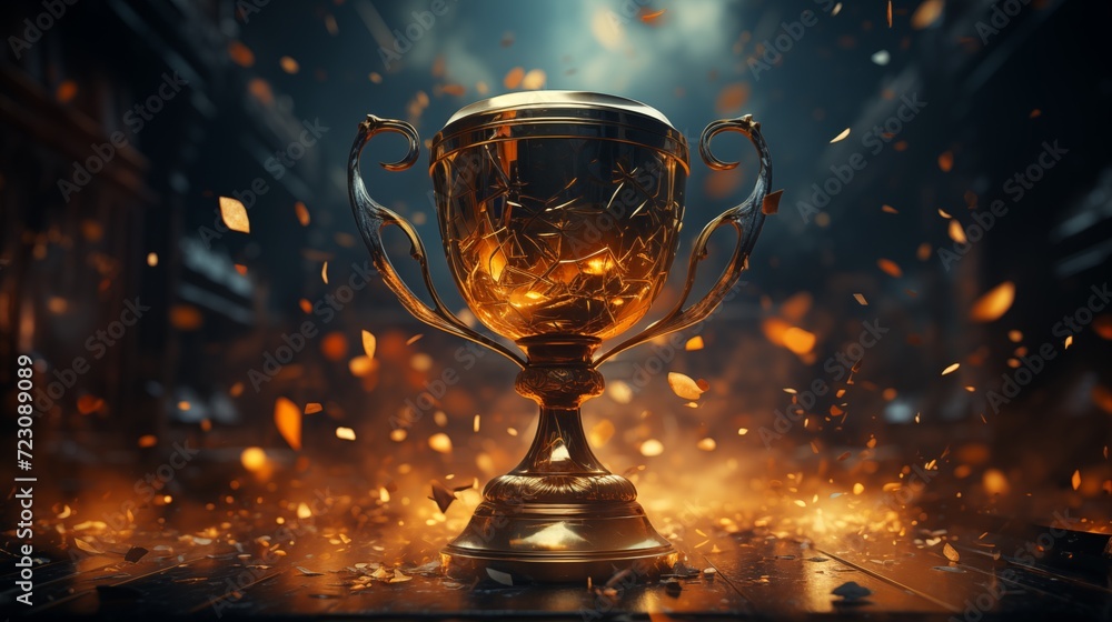 Golden Trophy Cup with Confetti Background. Generative AI Golden Trophy Cup with Confetti Background. Generative AI