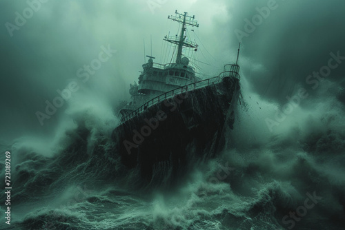 ship facing disaster and tornado storm in the sea © tonstock