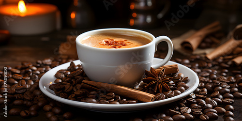 Hot coffee in white cup on table