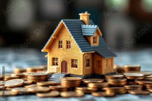 house on a lot of coins, saving money for buy house concept