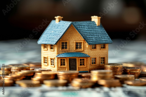 house on a lot of coins, saving money for buy house concept