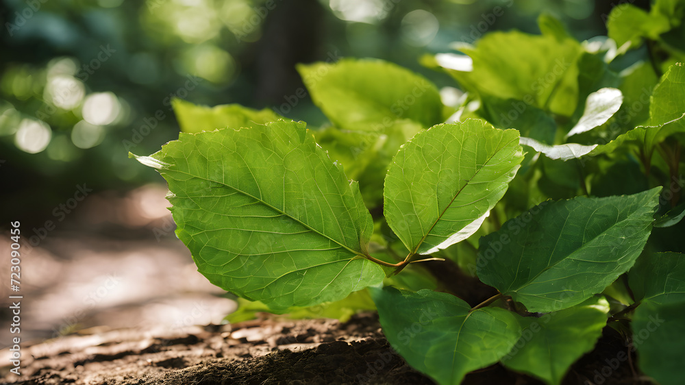 Sunlit green foliage on a tree branch in a lush summer garden Sunlit green foliage on a tree branch in a lush summer garden