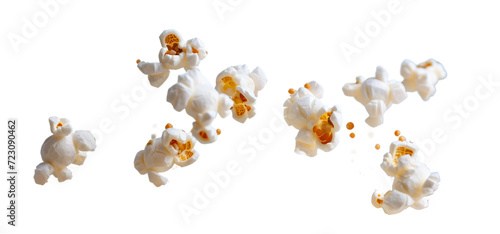 Flying popcorn cut out on a transparent background