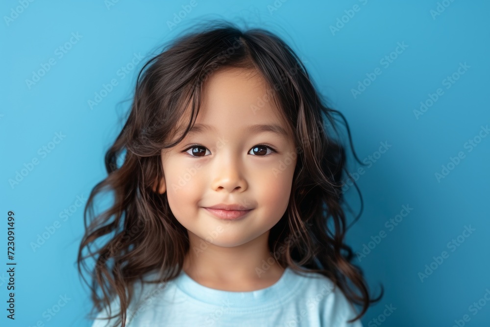 Image of Asian child posing on blue background Image of Asian child posing on blue background