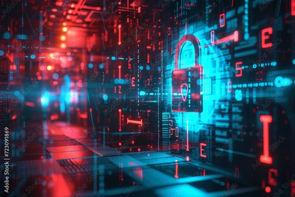 Cybersecurity icon hologram Cybersecurity icon hologram