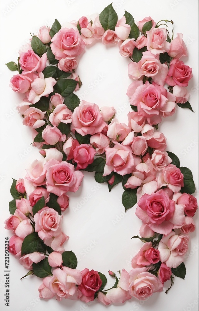Number eight laid out from roses on a white background Number eight laid out from roses on a white background