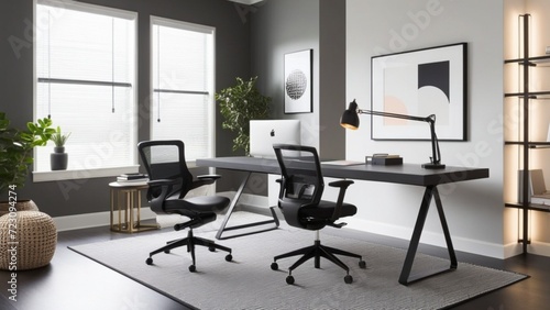 Contemporary office space with a minimalist desk.