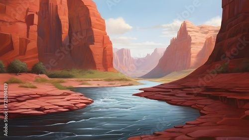 Fotografia Grand canyon with a river illustration landscape