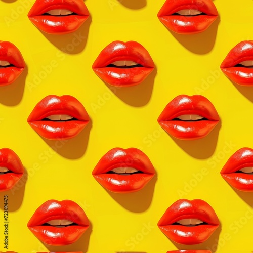 Pattern with red mouth, Neon Yellow background