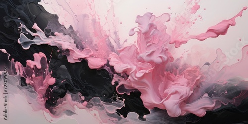 Canvas painting with a combination of black and pink. Abstract background