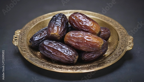 Dates-fruit-on-a-golden-plate--The-concept-of-Ramadan-Kareem
