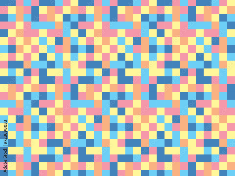Vector illustration of Five-color mosaic pattern abstract background (yellow, orange, pink, light blue, blue)