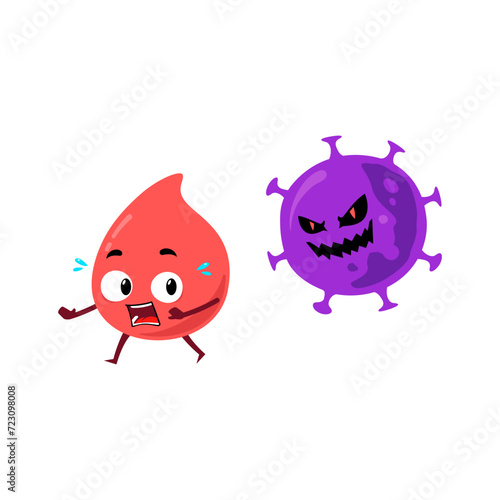 Corona virus attacking bloods mascot character. 2019-ncov Infect human blood, Covid-19 attack on bloods.