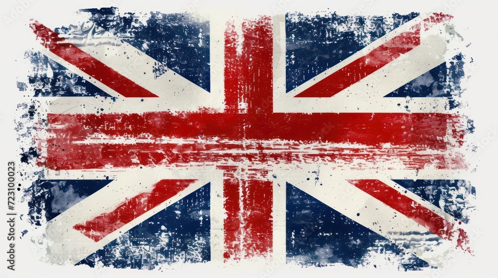 Fototapeta premium Abstract flag of the United Kingdom. Grunge painted flag with watercolor splashed and brushed lines. Template for your designs.